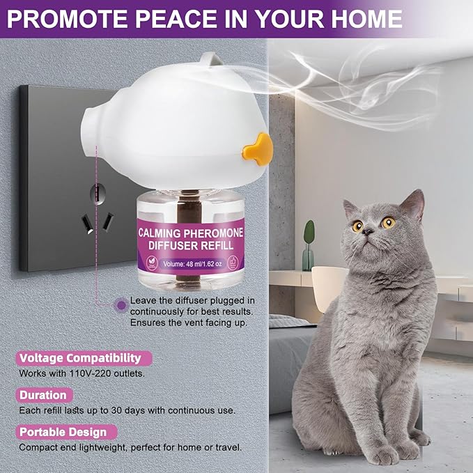 Cheerdog Cat Pheromones Calming Diffuser Relieve Anxiety Stress Cat Calming Diffuser Comfort for Cats 3 Refills, Reduce Fighting and Scratching Calm Relaxing Fits All Cats