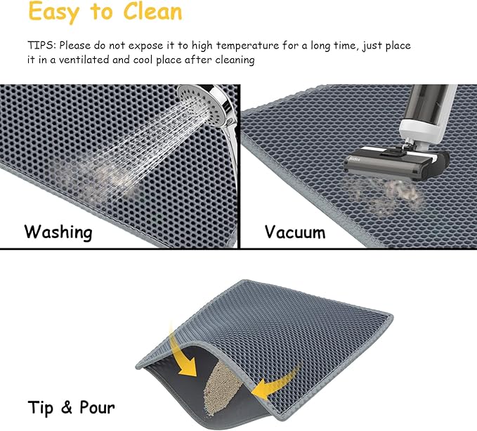 Cat Litter Mat, Litter Box Mat, Large Double Layer Waterproof Proof Trapping mat, Non-Slip Design, Kitty Litter Rug, Cat Supplies, Easy to Clean, 24x15 Inch, Grey, Pack of 2