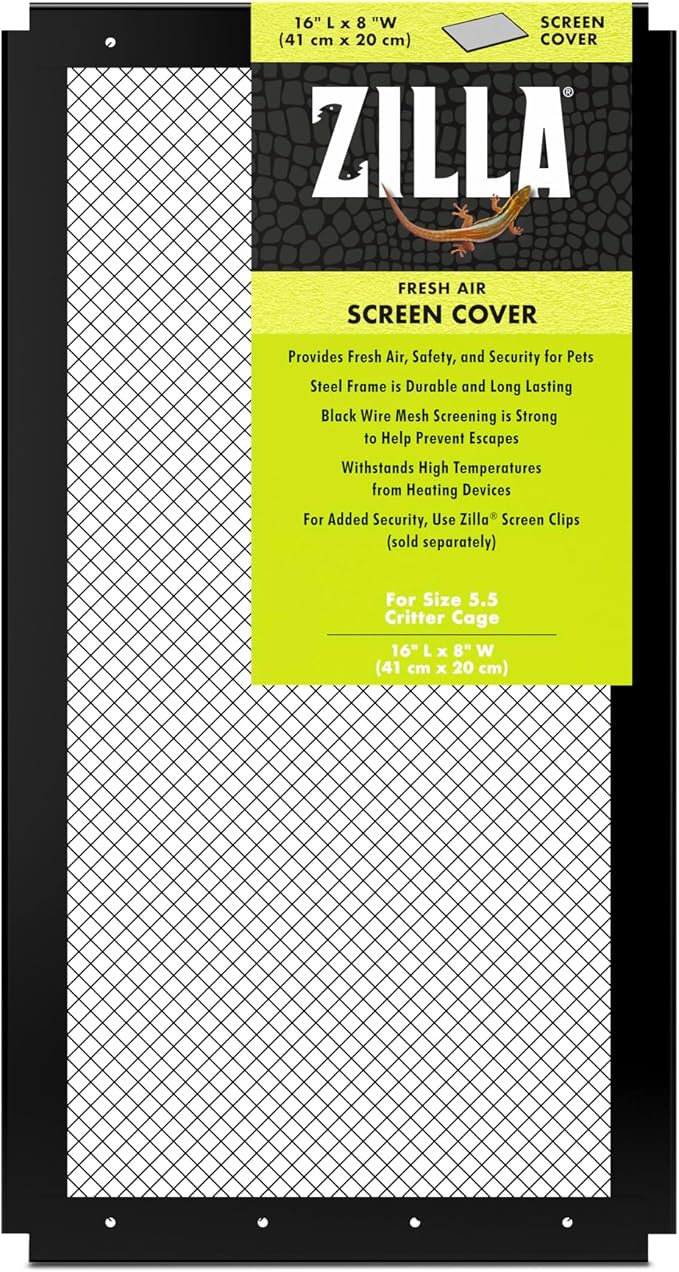Zilla Fresh Air Screen Cover, Secure and Durable Metal Mesh Cover for Reptile Terrariums, 16 x 8 inches