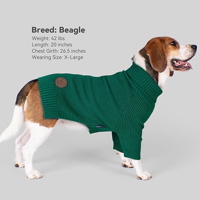 cyeollo Dog Sweater Pullover Turtleneck for Large Dogs, Classic Knitwear Fall Winter Cold Weather Dog Clothes Warm Pet Apparel Large Big Dogs Sweaters, Green 3XL