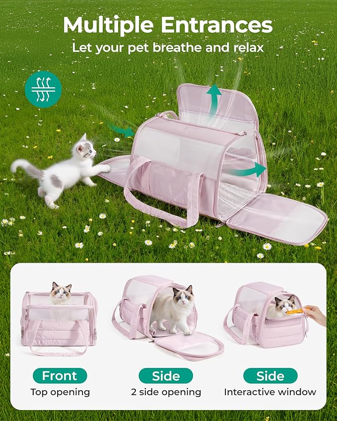 BAGSMART Cat Carrier: Soft-Sided Pet Carrier for Small Medium Cats Dogs Puppy Quilted Collapsible Puffy Travel Bag Up to 20 Lbs Baby Blue