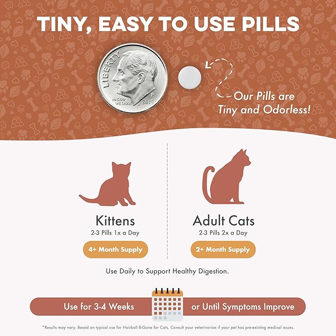 Hairball Treatment for Cats & Stomach Comfort Remedy – Supports Digestive Balance, Natural Elimination & Easy Passage of Hair – Gentle Daily Formula for Adult Cats & Seniors – 400 Tiny Pills