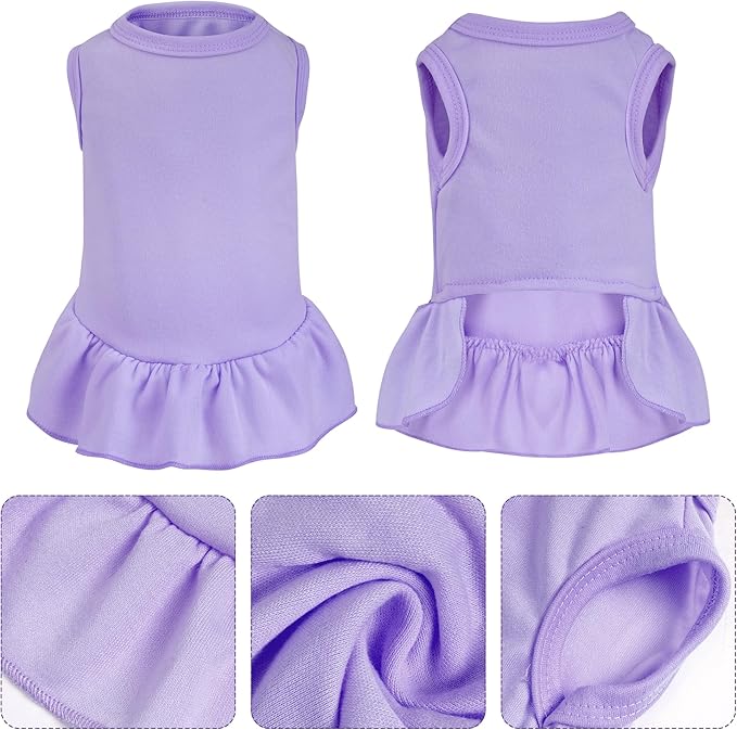 2 Pcs Dog Dresses Cat Skirt Solid Color Dog Clothes Summer Sleeveless Puppy Girl Clothes for Small Pet Dogs Cats (Pink,Light Purple, X-Small)