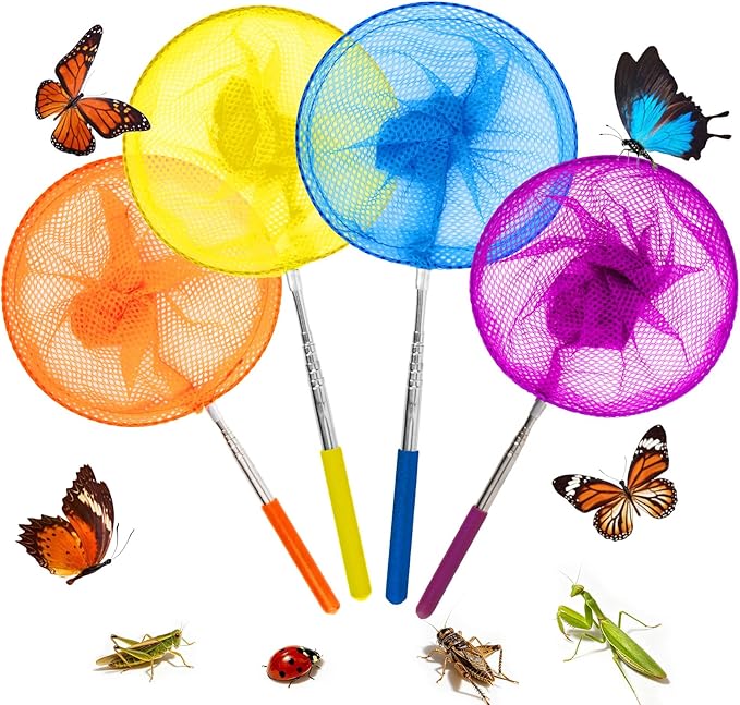 RAINFLOW Telescopic Butterfly Fishing Nets - Butterfly Catcher Catching Insect Net Colorful Outdoor Tools Catching Bugs Fish Insect Ladybird （Extendable 24 inches）