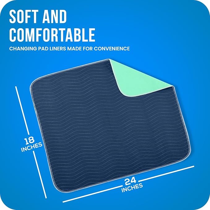 Utopia Bedding Washable Pee Pads for Dogs 18" x 24" (Pack of 4), Waterproof Incontinence Bed Pads for Adults, Elderly and Kids, Heavy Absorbency Pet Training Pads for Sofa and Couch (Navy, Green)