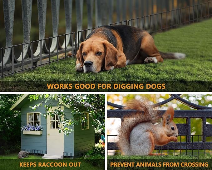 15 Panels Animal Barrier Fence, 15ft(L) X 13inch(H) No Dig Fences Rabbits Barriers, Rustproof Metal Bottom Border Dog Blockers, Ground Stakes Defense for Garden Outdoor Landscape Patio
