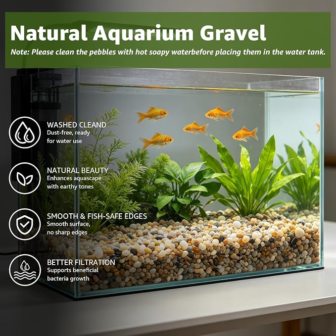 43lbs Aquarium Gravel, 1/5''(5mm) Pea Gravel-Natural River Pebbles | Water-Washed, Undyed and Uncoated, for Freshwater Tanks, Turtle Habitats, Planted Displays and Stream Layouts