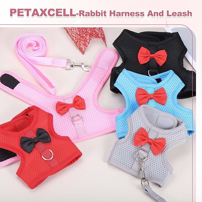 Rabbit Harness and Leash, Small Pet Cute Vest Harness Leash Soft Adjustable Buckle Breathable Mesh (L, Red) for Bunny Kitten Small Pig Puppies Camping Hiking Training