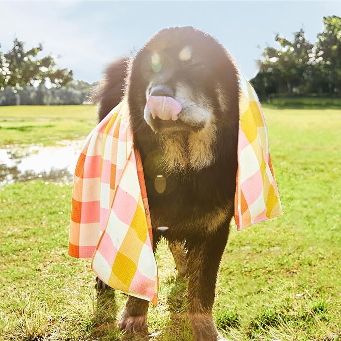 Dock & Bay Pet Towel - Super Absorbent & Quick Drying Dog Towels with Bag - 100% Recycled - Rhubark & Custard, Large (120x70cm, 47x27)