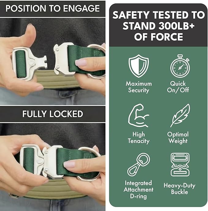 Spark Paws Tactical Dog Collar - Heavy Duty, Premium Quality, Thick and Durable for Large and Medium Dogs - Solid Green - XS - 1"