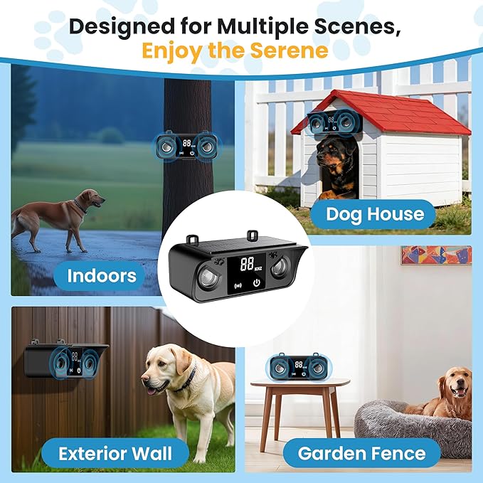 Anti Barking Devices for Dog, Solar Ultrasonic Dog Bark Deterrent Devices,Outdoor Waterproof Bark Deterrent with 50ft Range for Indoor/Outside Use