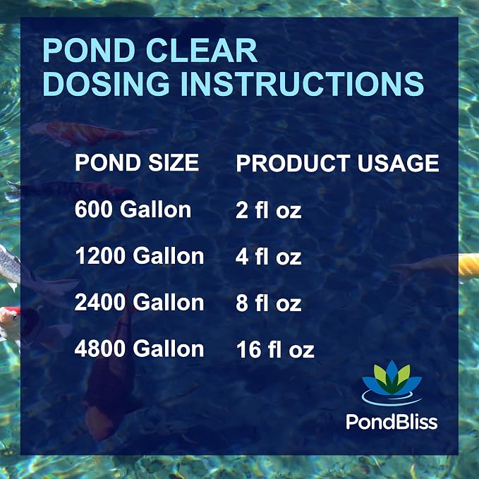 Pond Clear for Outdoor Ponds Clarifies Water and Fish Safe - 32oz | Beneficial Enzymes Reduce Pond Muck and Odors, Long Term Treatment for Large Ponds, Safe for Koi and Wildlife