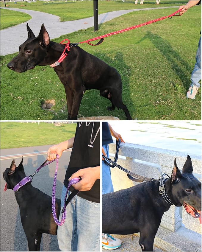 AUBELL Tactical Dog Collar and Leash Set, Reflective Adjustable Heavy Duty Military K9 Collars with Handle and Metal Buckle for Extra Large Dogs, with Airtag Case and 2 Patches(Red,XL)