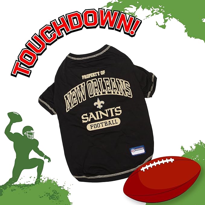 NFL New Orleans Saints Dog T-Shirt for Pets, Size Large. Officially Licensed Pet Shirt with Team Logo, Soft Stretchable Comfort Fit Apparel for Dogs & Cats