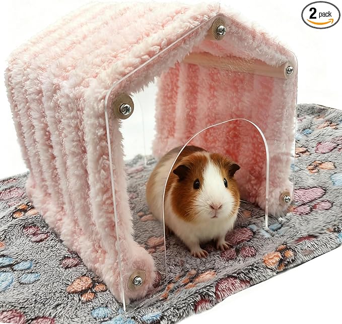 Guinea Pig Hideout Tunnel Rabbit Hide House Detachable Hideaway for Hamster Bunny Chinchilla Hedgehog Small Animal (Pink)