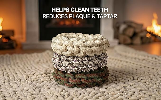 Pet Cotton Ring Dog Toy, Braided Rope Chew Ring for Medium and Large Dogs, 20x20x5cm, Durable Training Toy (Natural)