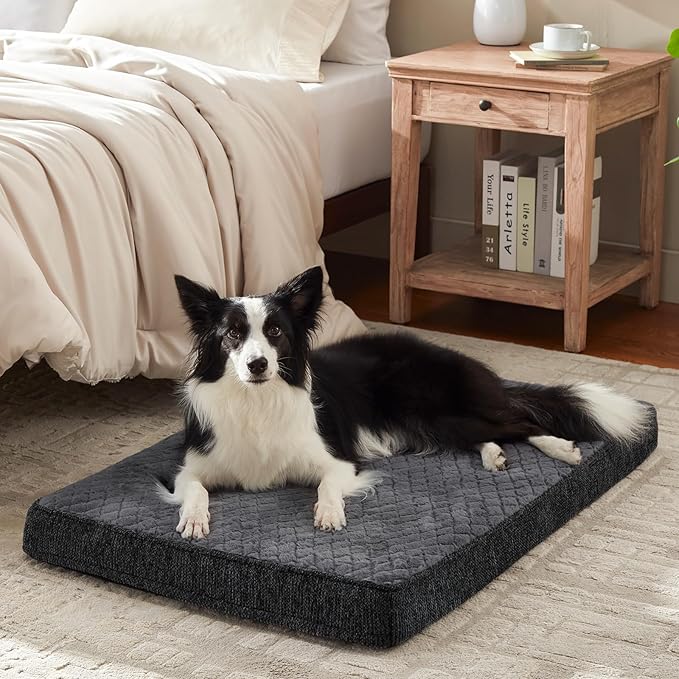 JOEJOY Orthopedic Medium Dog Bed, Washable Dog Crate Bed Medium Sized with Removable Cover, Egg Memory Foam Pet Beds, Grey, 29"x18"