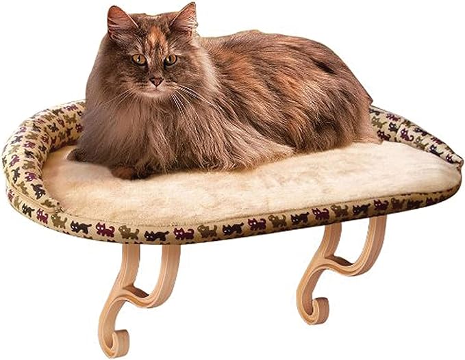 K&H Pet Products Bolster Kitty Sill Cat Window Perch Bed for Large Cats, Orthopedic Window Hammock Holds 40 lbs, Washable Cover, Indoor Windowsill Furniture Bed Seat - Tan/Kitty Unheated 14 X 24in
