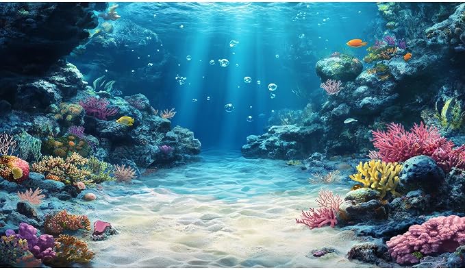 Under The Sea Aquarium Background Underwater Scene Coral Reefs Fish Tank Background Ocean Bed Scene Sand Rocky Outcrops Terrarium Backgrounds Seabed Diverse Marine Life Sunlight Tank Poster 72x18in
