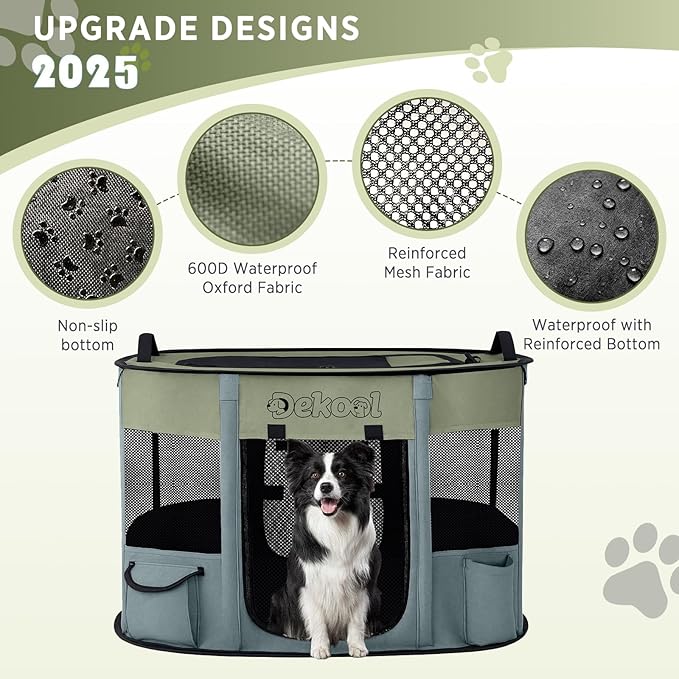 Foldable Dog Cat Playpen, Portable Dog Crate for Puppies, Cat, Puppy Play Pen for Indoors, Kennel Tent Crate for Indoor Outdoor Travel Camping Use with Carrying Case (Green, S)