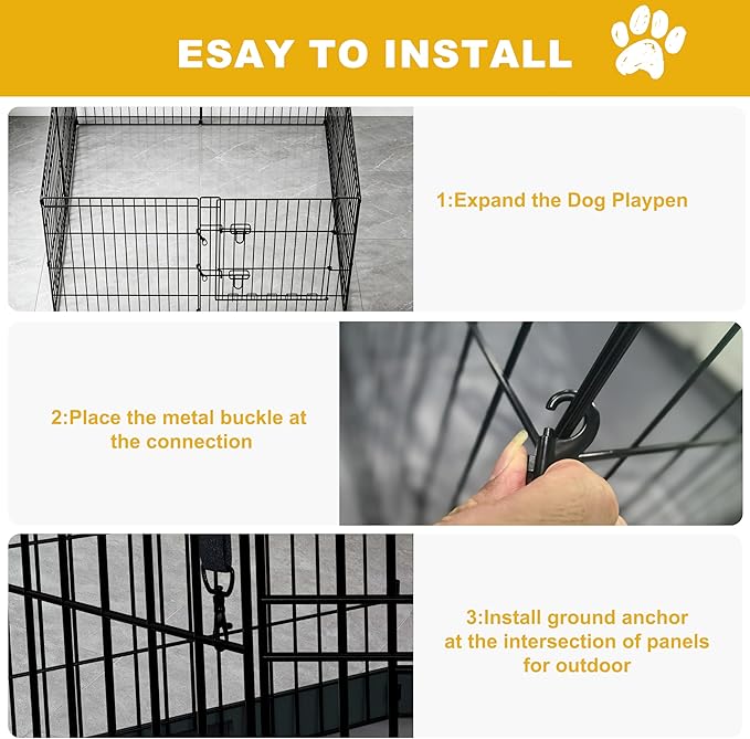 Dog Playpen with Top Cover,Foldable Metal Puppy Play Pen,24x30in 8 Panels Dog Playpen with Door for Indoor Outdoor,Heavy-Duty Pet Exercise Fence for Small Medium Animals