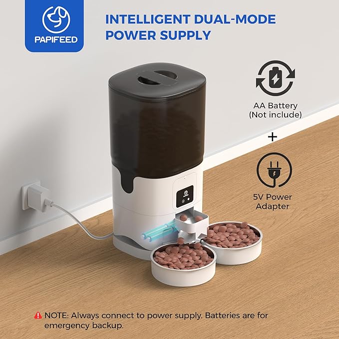 PAPIFEED Automatic Cat Feeder 2 Cats, 2.4G WiFi Cat Food Dispenser with App, 7L Slow Feeder Timed Cat Feeder for Dry Food, 10 Meals/Day, 12 Portions/Meal, Smart Pet Feeder for Small Dog, White