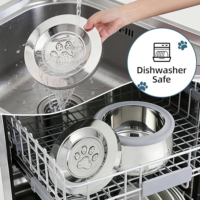 3L/0.8 Gallon No Spill Water Bowl for Dogs, Double-Wall Stainless Steel Slow Water Dog Bowls, Splash-Proof Vacuum Float, Dishwasher Safe for Large Medium Dogs (3L/101 floz)