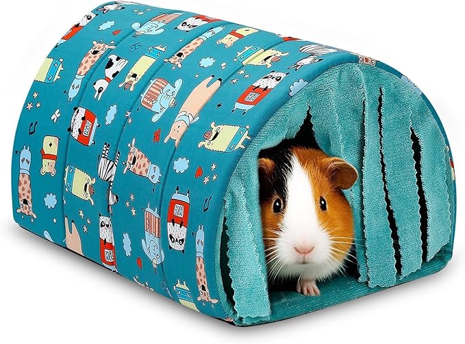 UPINS Guinea Pig Tunnel with Curtains, Small Animal Hideout Guinea Pig Bed Washable Small Animal House Cage Accessories for Mouse Chinchillas Hamsters Hedgehogs Ferrets Bearded Dragons and Rats
