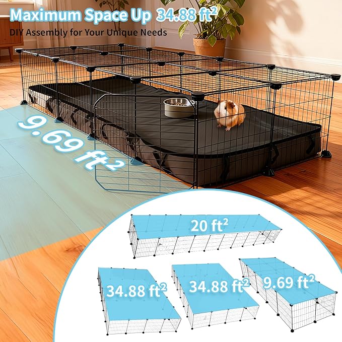 24 Panels Large Guinea Pigs Cage with Waterproof Mat, 60" x 24" x 12" C&C Cage for Guinea Pigs Bunny, Portable Metal Fence for Hedgehogs, Quail, Chickens, Bunny Indoor Outdoor