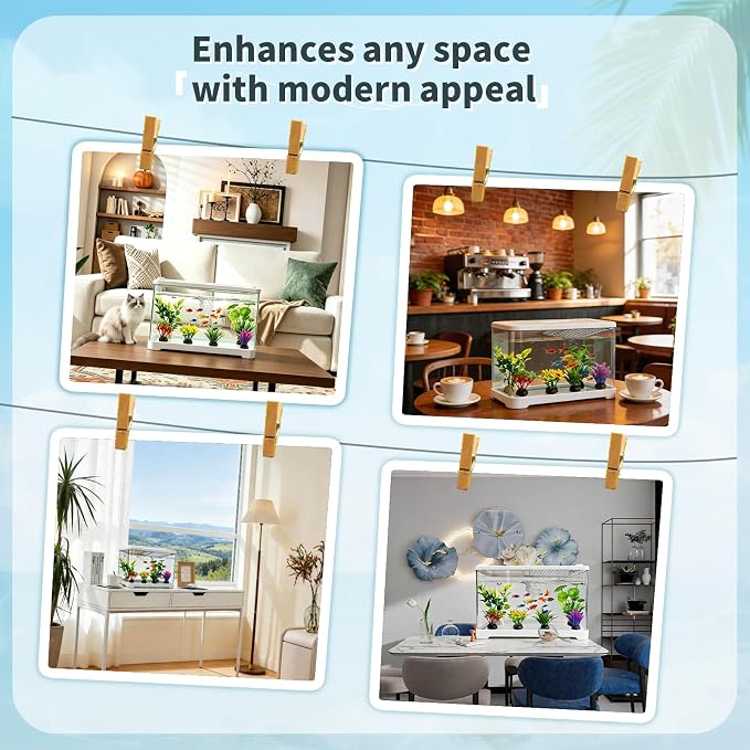 2 Gallon Plastic Betta Fish Tank, Unbreakable Small Portable Fish Bowl - Desktop Aquarium Starter Kit,Clear Rectangular Fish Tank for Goldfish Aquatic Shrimp, 9-Piece Set for Home Decoration.