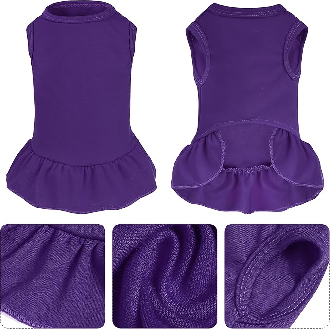 2 Pcs Dog Dresses Cat Skirt Solid Color Dog Clothes Summer Sleeveless Puppy Girl Clothes for Small Pet Dogs Cats (Purple,Orange, Small)