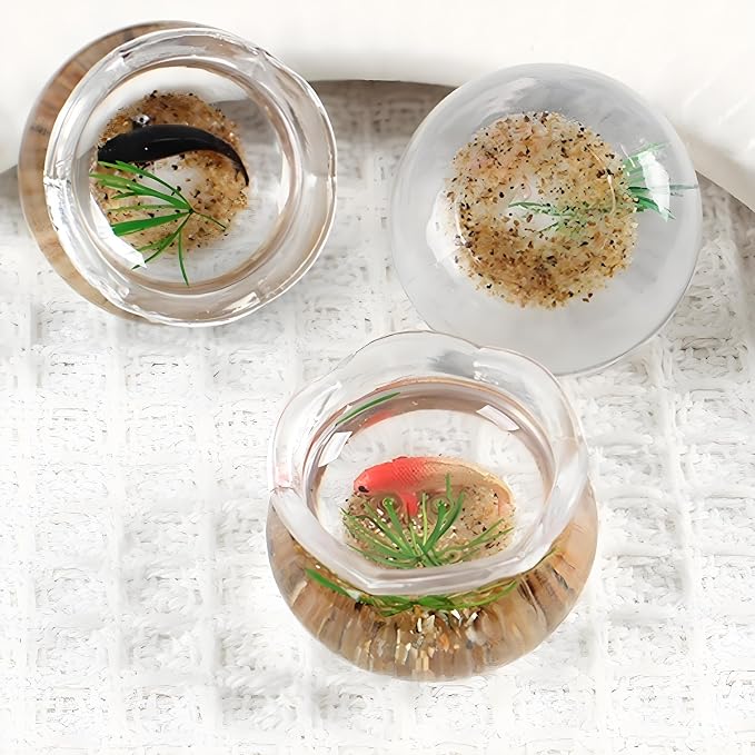 Miniature Goldfish Bowls for Dollhouse – Realistic Resin Fish Tank Accessories, Cute Animal Figurines, Smooth Surface, Fairy Garden Decor, 1:12 Scale, Perfect for Cupcake Toppers & DIY Projects