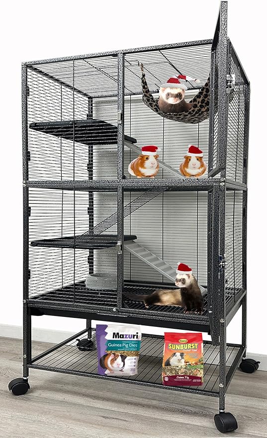 X-Large 31"x18.5"x53.5"H 4-Tiers Deluxe Two Full Story Double Unit Double Large Front Doors Tight 1/2-Inch Wire Spacing for Feisty Ferret Hammock Chinchilla Cat Sugar Glider Critter Cage On Wheels