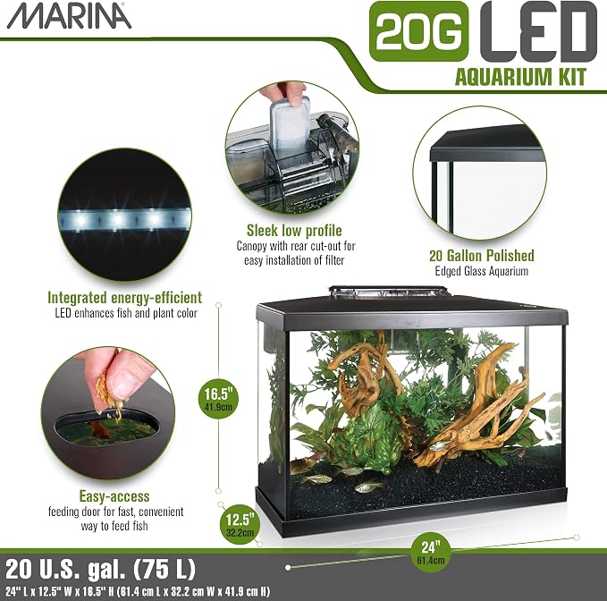 Marina 20 Gallon LED Aquarium Kit with Filter, Lighting & Accessories | Complete Fish Tank Setup