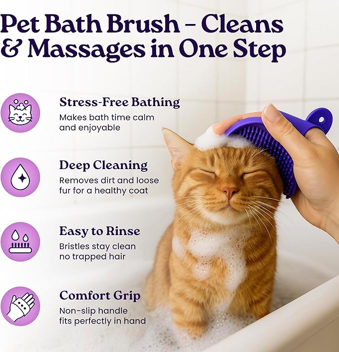 Cat Care Grooming Kit 6 in 1, Include: Nail Clipper, Brush for Shedding, Wand Toy, Interactive Ball Toy, Bath Brush, Ear Cleaner Finger Wipes (30ct.), Cat Grooming Supplies