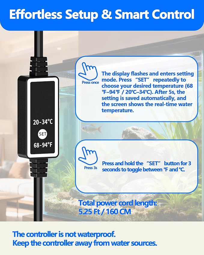 300W Titanium Aquarium Heater with LED Digital Display & External Controller – Submersible Fish Tank Heater, Precise ±1.8℉, IP68 Waterproof, for 30-65 Gallon Freshwater & Saltwater Tanks