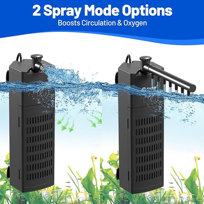 Yaubay Aquarium Filter for Up to 20 Gallons, Corner Fish Tank Filters | 4-Stage Filtration Trio, Adjustable Water Flow, Super Quiet,130GPH, 9.8W