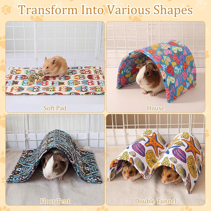 BreezeHug 4 Pcs Guinea Pig Tunnel Foldable Rabbit Hideout Washable and Soft Bunny Hide House Ferret Tunnel Toys Cage Accessories for Small Animal Hamster Hedgehogs Chinchilla(Cheer Mix)