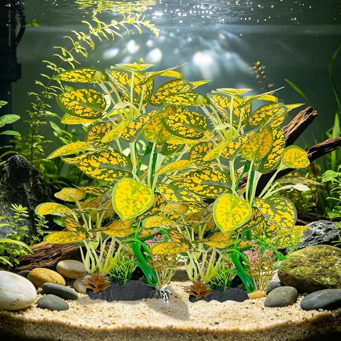 Silk Aquarium Plants 9.8in 2-Pack | Soft fish-safe durable fade-resistant for fresh/salt weighted base flexible