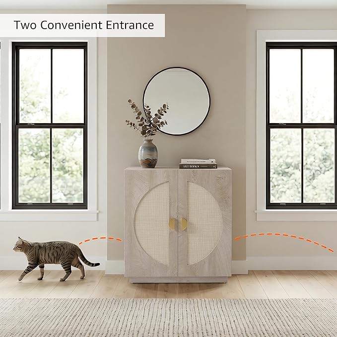 unipaws Cat Litter Box Enclosure with Shelves, Tall Hidden Litter Box Cover for Tall or Top Entry Litter Box, Kitty Enclosed Litter Box Cabinet, Cat Box Furniture, Grey