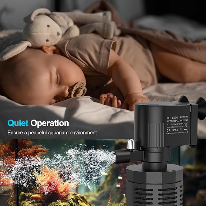 Aquarium Filter for 60-150 Gallons - Adjustable Flow Fish Tank Filters 420GPH Ultra-Quiet Submersible Power Pump Internal Filter with Biochemical Filtration Air Supply Water Clean