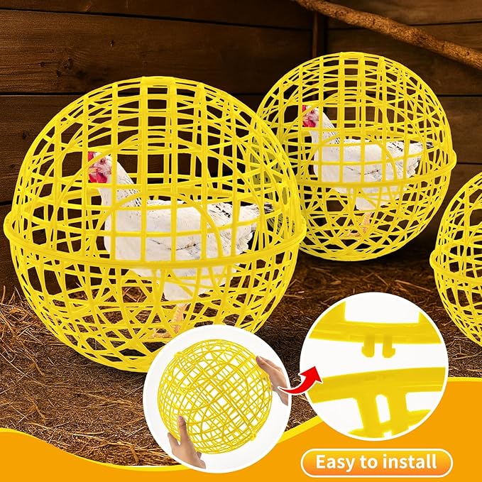AceOrbit 3 Pcs 15 Inch Yellow Ball Chicken Animals Cage, Plastic Rolling Orb Movable for Chickens Rabbits Birds Pigeons, Outdoor Farm Range Portable Round Coop Hutch Safety Globe Prevents Dog Bites