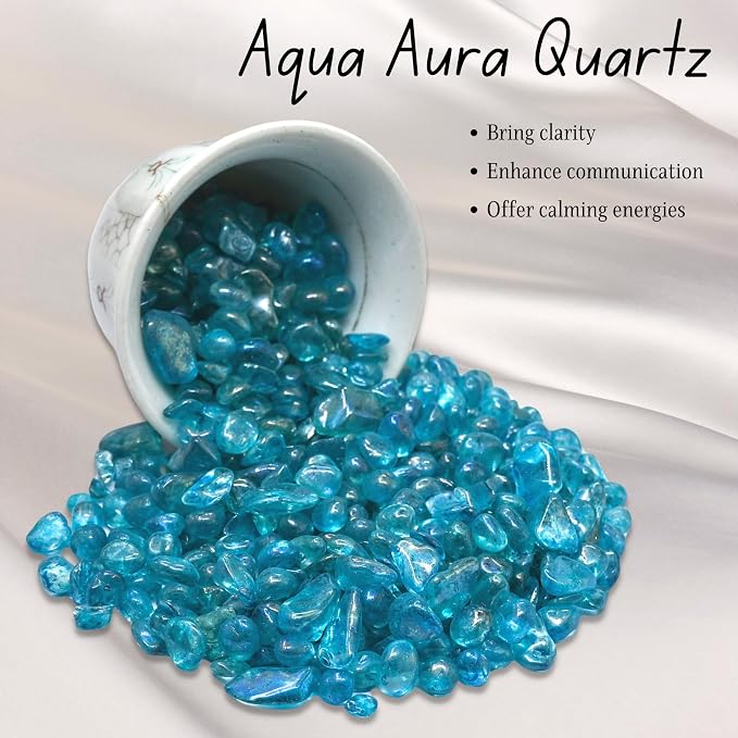 Amazing Gemstone Aqua Aura Quartz Crystal Chips Aquarium Gravel Rocks - Aura Quartz Chips Bulk Fish Tank Gravel, Small Tumbled Stone Chips, Tiny Crystals for Decoration (Natural AAA Grade Gemstones)