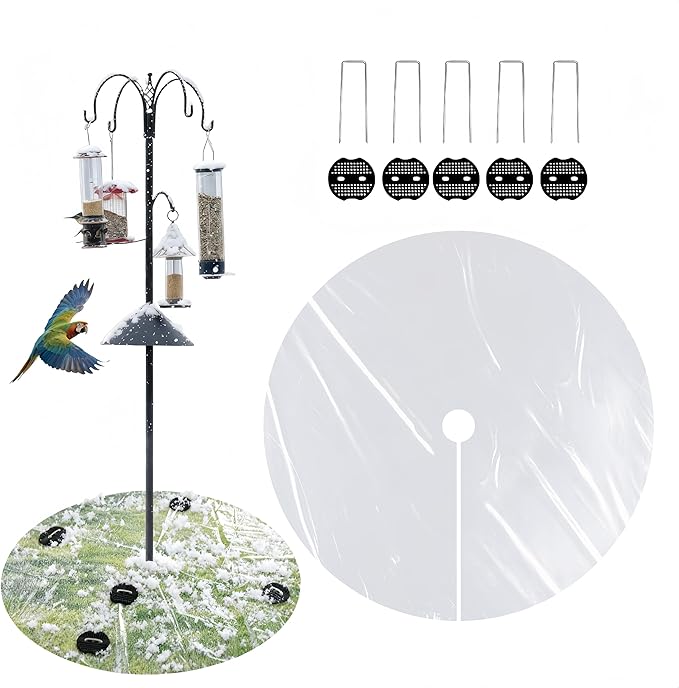 2 PCS 47.24 Inch Round Clear PE Bird Seed Catcher Mat - Waterproof Weather-Resistant, Intercepts Droppings & Birdseed, Fits Shepherd Hooks & Poles, Lawn Protector