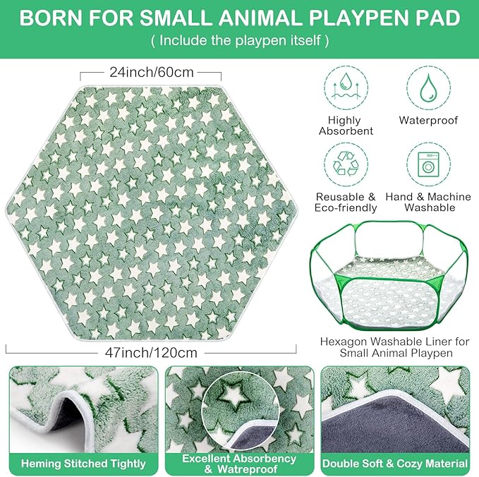 VitalCozy Hamster Playpen with Mat Small Animal Cage Tent Breathable Transparent Guinea Pig Playpen Waterproof Portable Yard Fence Mat Foldable Exercise Cage Outdoor Indoor (Green,Star)