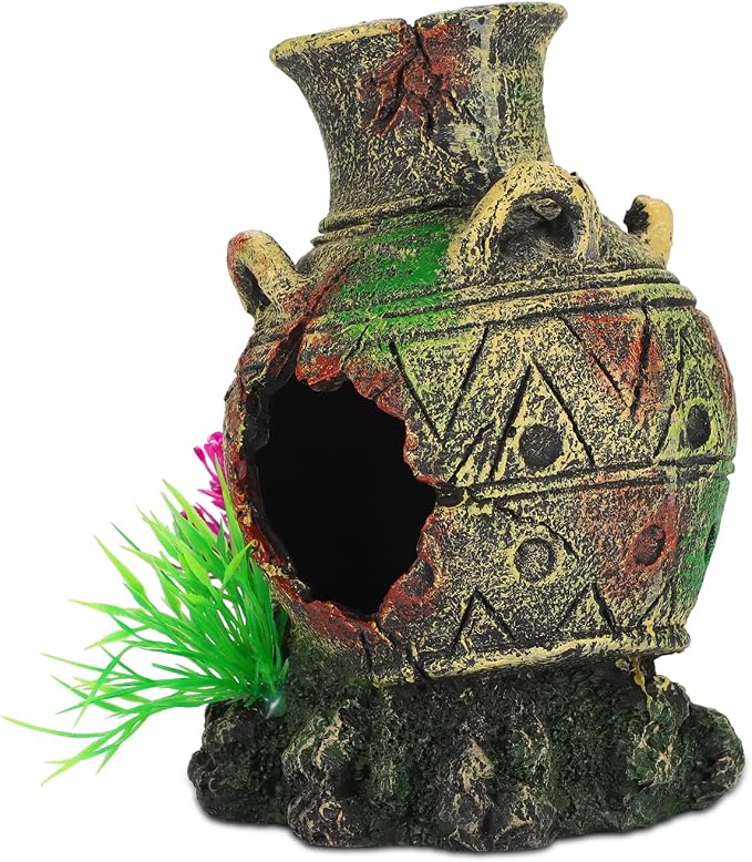 Aquarium Decorations Big Cave Fish Tank Large Vase Jar Jug Sunken Ornament Landscaping Rocks Saltwater Freshwater Small & Medium Fish Garden Pond Ornaments Resin