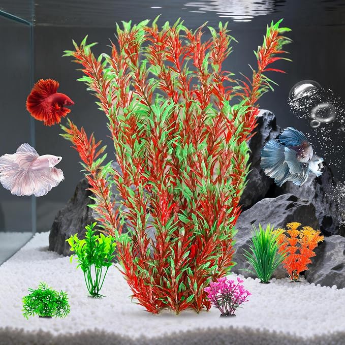 CousDUoBe 21 Inch Aquarium Plants Set Tall Fish Tank Plants – Realistic Artificial Fish Tank Decorations (1 Pcs Large Green Fish Tank Plants, 5 Pcs Small Plants)