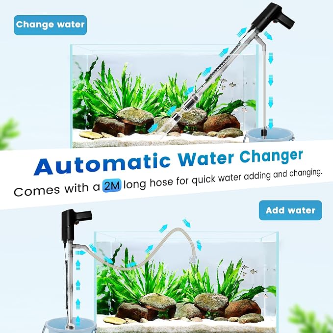 hygger Battery Powered Aquarium Vacuum Gravel Cleaner, 6 in 1 Automatic Fish Tank Vacuum Handle Control, Powerful Gravel Vacuum for Aquarium, Water Changer Sand Washer Water Filter Adjustable Length