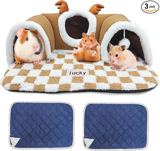 PINVNBY 3 Pcs Guinea Pig Hideout and Tunnel Bed, Removable Soft Bunny Tunnel Tube with Guinea Pig Liner Small Animal Tunnel Toy for Ferrets Hamster Hedgehog Kitty Chinchilla（Gray）