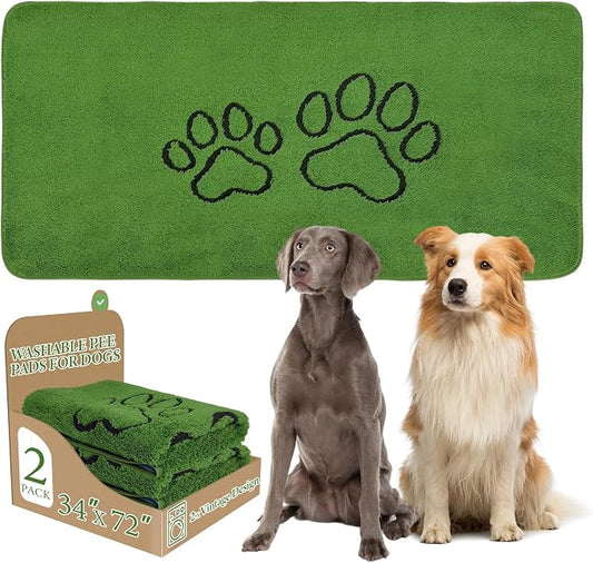 Homimp Washable Pee Pads for Dogs, 2 Pack Super Absorbent Reusable Puppy Pads,Green Long Wool Fake Grass for Potty Training, Upgrade Non-Slip and Leak-Proof,Floor,Couch,Bed and Crate,Green 34"×72"